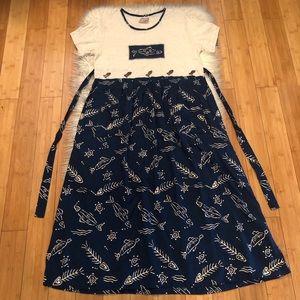 Club Mystique Linen Blend Ocean Theme Fish Prints Combination Maxi Dress size L